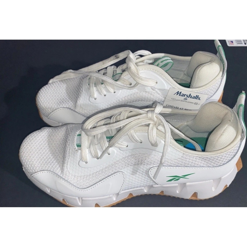 Reebok Zig Dynamica White Green Lace Up Low Top Running Shoes Women's Size 7.5
